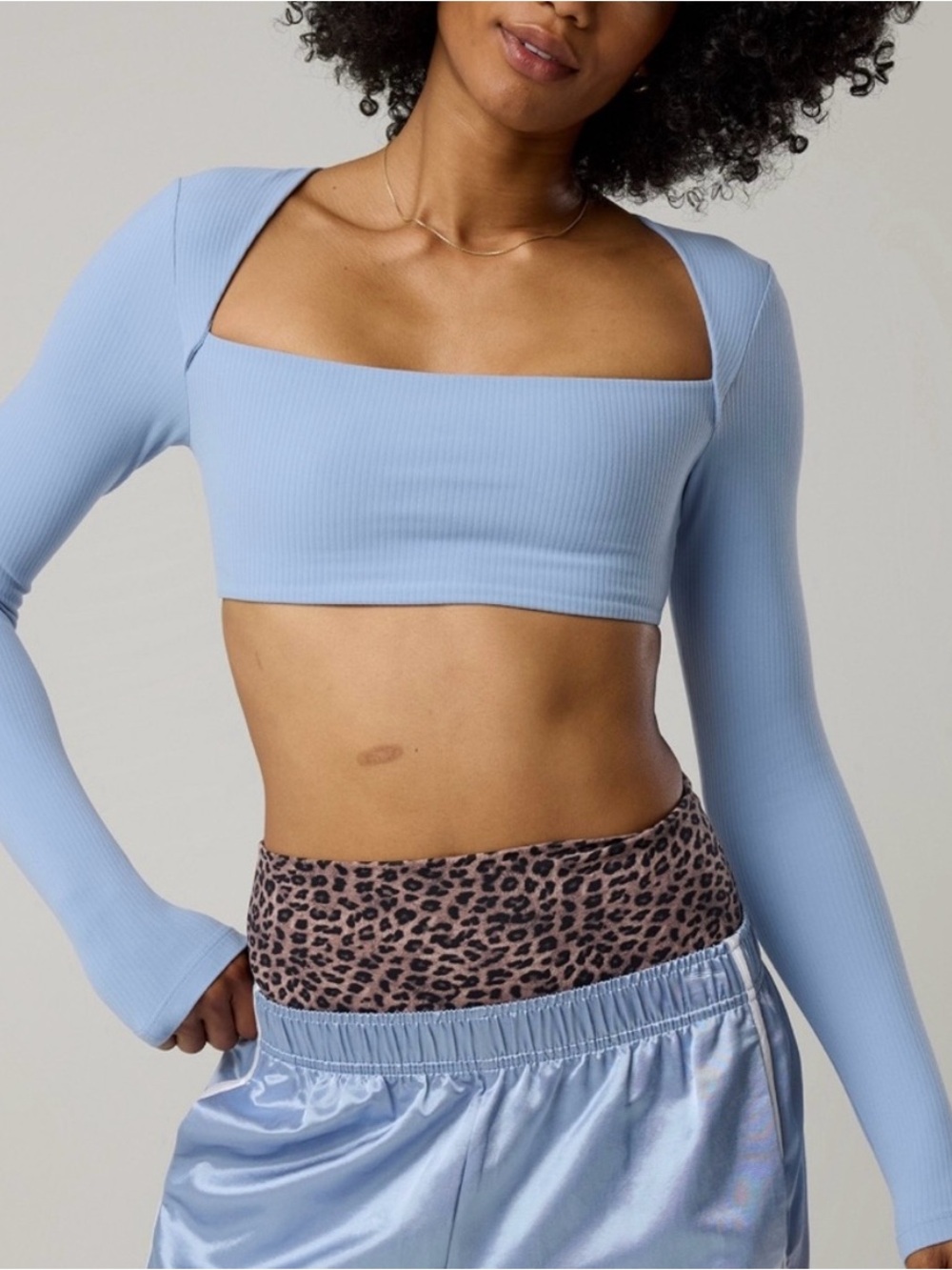 NWT OFFLINE by Aerie Real Me XTRA Ribbed Bra Top L Blue Yoga Workout Activewear